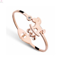 Moda Sorte De Cristal Pequeno Sino Pulseira Cavalo, Rose Gold Plating Pulseira De Aço Inoxidável 316L Cavalo